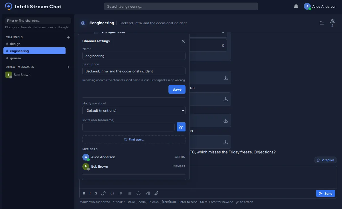 Channels you can rename, archive or hand off